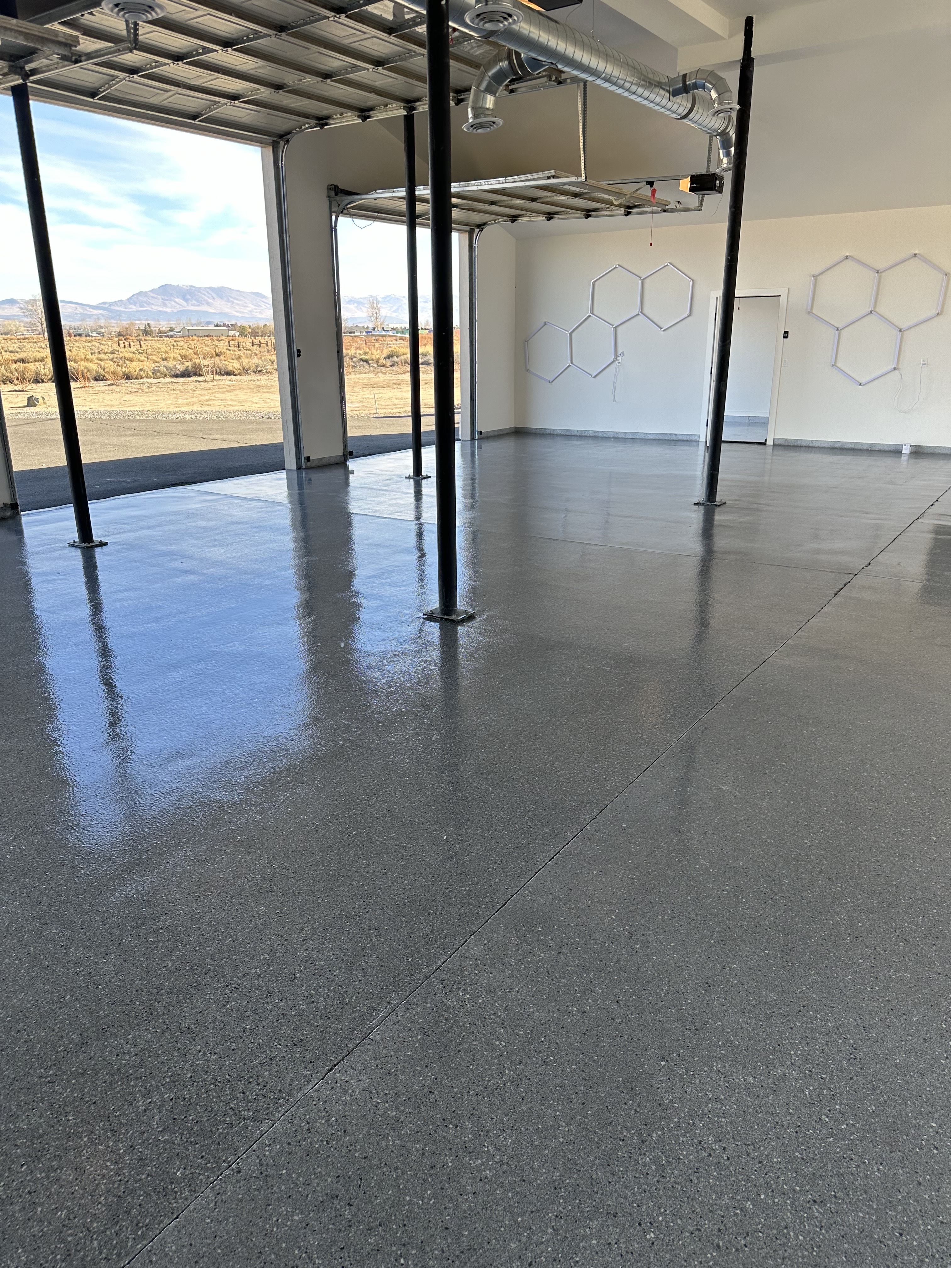 Commercial space with charcoal flake floor